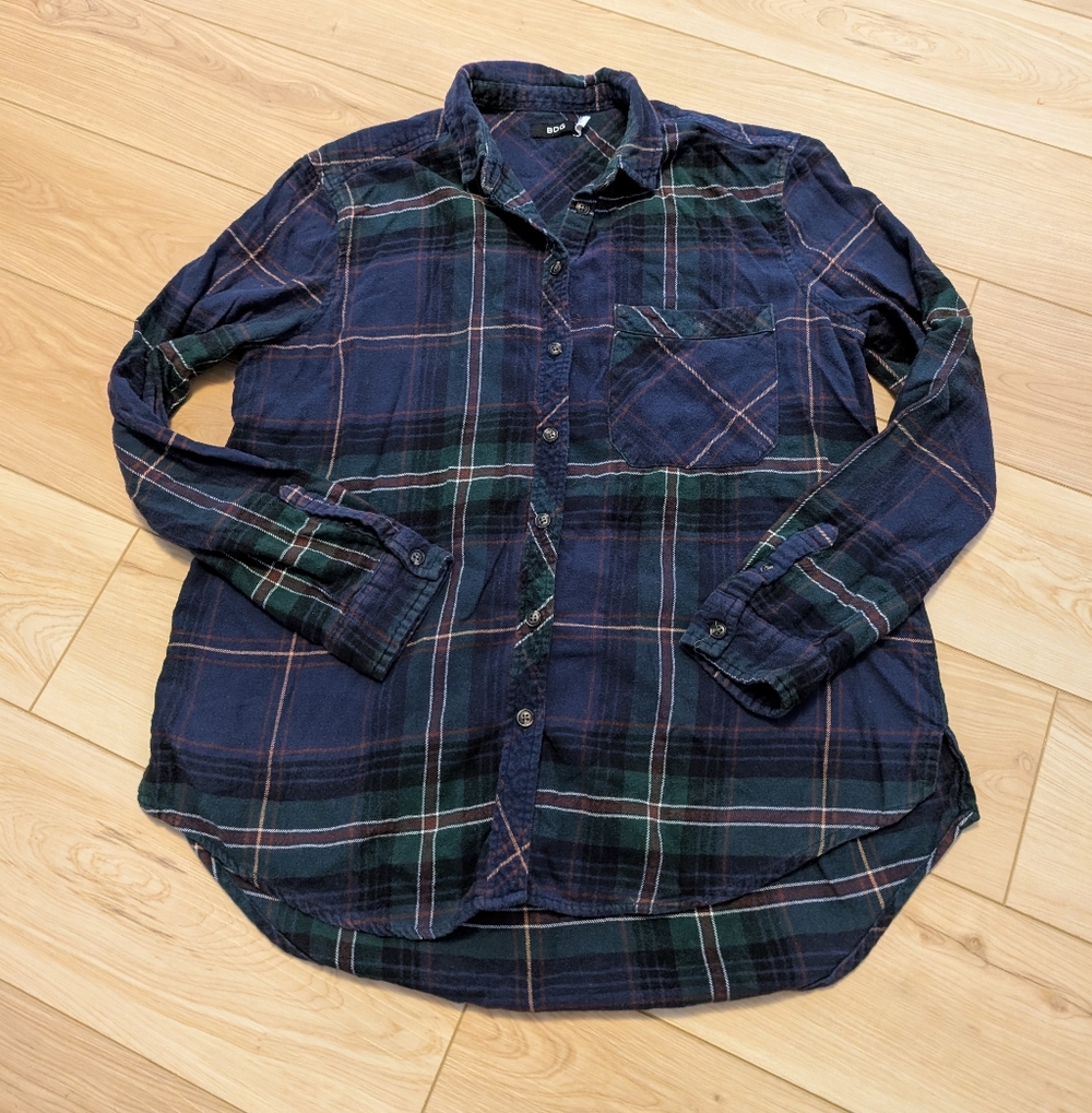Urban Outfitters Oversized Women's Blue and Green Plaid Shirt